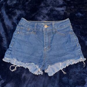 Tinseltown Blue Jean Shorts with Distressed Hem